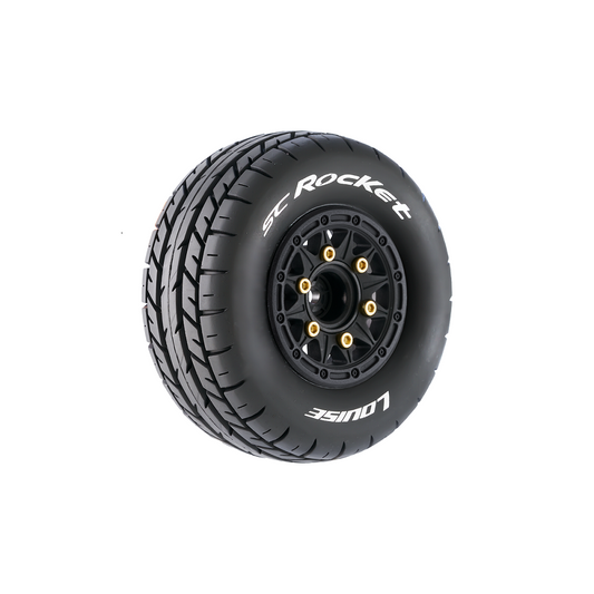 Louise R/C SC-Rocket 1/10 Short Course Tires, Soft, 12, 14 & 17mm Removable Hex on Black Rim (2) LT3154SB