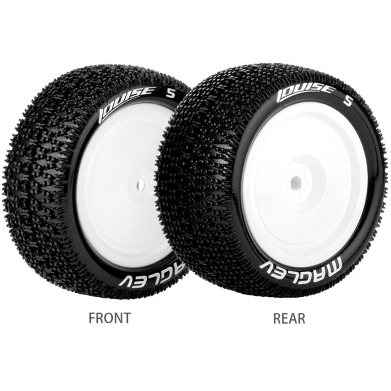 Louise R/C E-Maglev 1/10 4WD Front Buggy Tire, Soft, Mounted on White LT3174SWKF
