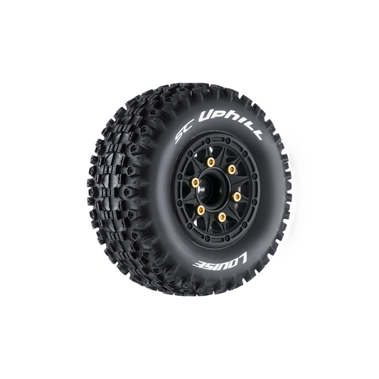 Louise R/C SC-Uphill 1/10 Short Course Tires, Soft, 12, 14 & 17mm Removable Hex Glued on Black Rim (2) LT3223SB
