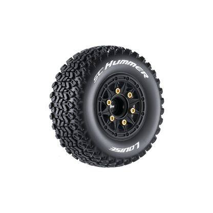 Louise R/C SC-Hummer 1/10 Short Course Tires, Soft, 12, 14 & 17mm Removable Hex Glued on Black Rim (2) LT3224SB