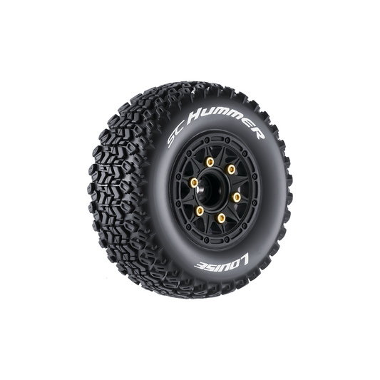 Louise R/C SC-Hummer 1/10 Short Course Tires, Soft, 12, 14 & 17mm Removable Hex Glued on Black Rim (2) LT3224SB