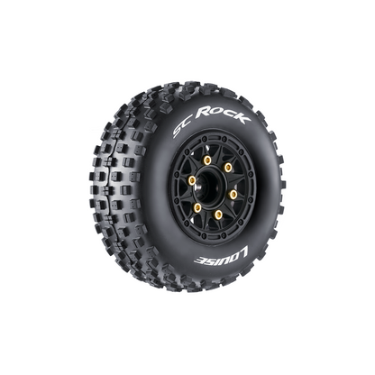 Louise R/C SC-Rock 1/10 Short Course Tires, Soft, 12, 14 & 17mm Removable Hex Glued on Black Rim (2) LT3229SB