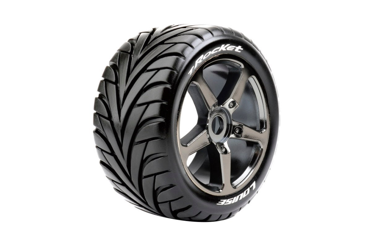 Louise R/C T-Rocket 1/8 Off-Road Truggy Tires 0" Offset 17mm Black Chrome Spoke Rim Front orRear (2) LT3250SBC