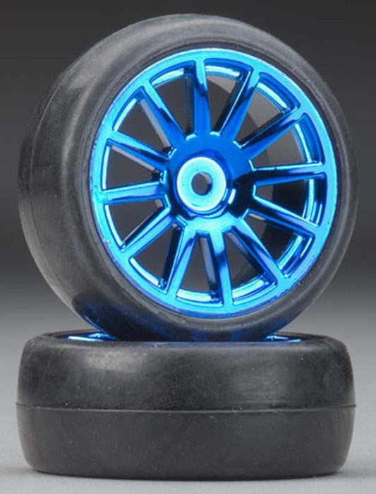 Traxxas 7573R LaTrax Rally Tires / Wheels Assembled / Glued 12-Spoke Blue (2)