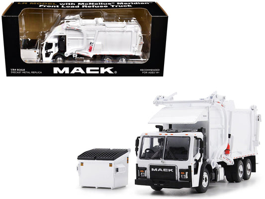 Mack LR Refuse Garbage Truck with McNeilus Meridian Front Loader White with Trash Bin 1/64 Diecast Model by DCP/First Gear  free shipping USA