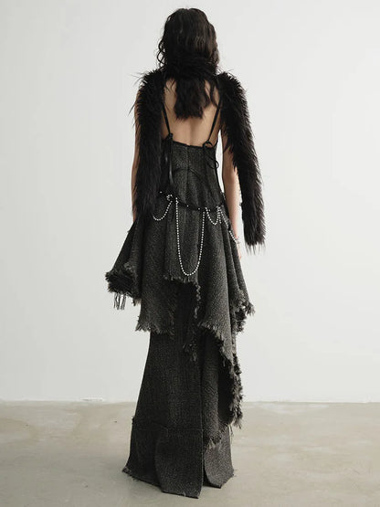 Frandie Asymmetrical Frayed Dress by Marigold Shadows
