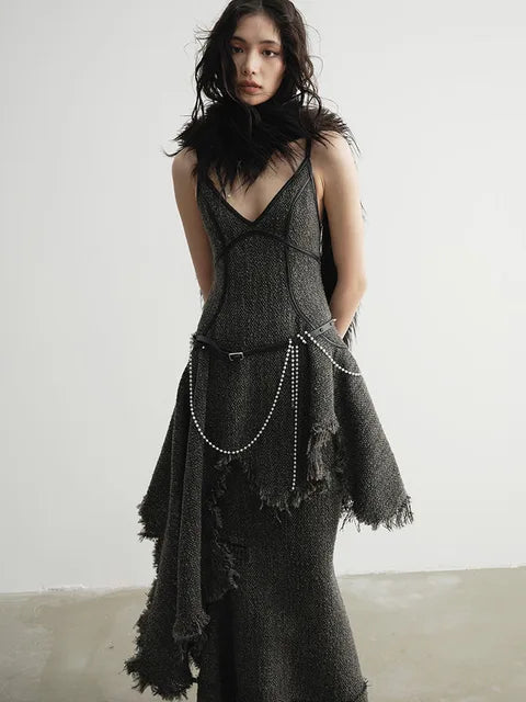 Frandie Asymmetrical Frayed Dress by Marigold Shadows