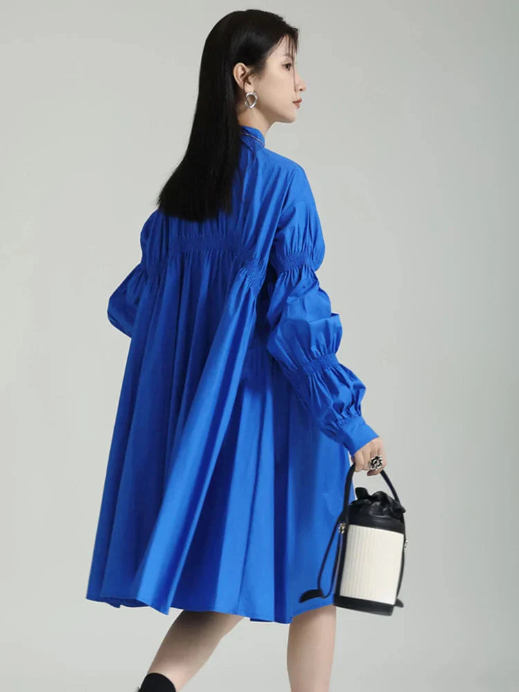 Hotaru Long Sleeve Pleated Shirt Dress - Blue by Marigold Shadows