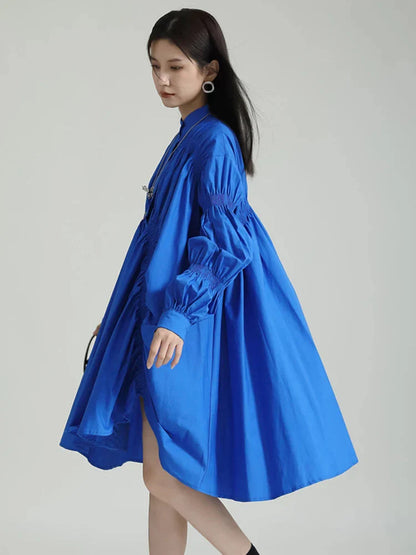 Hotaru Long Sleeve Pleated Shirt Dress - Blue by Marigold Shadows