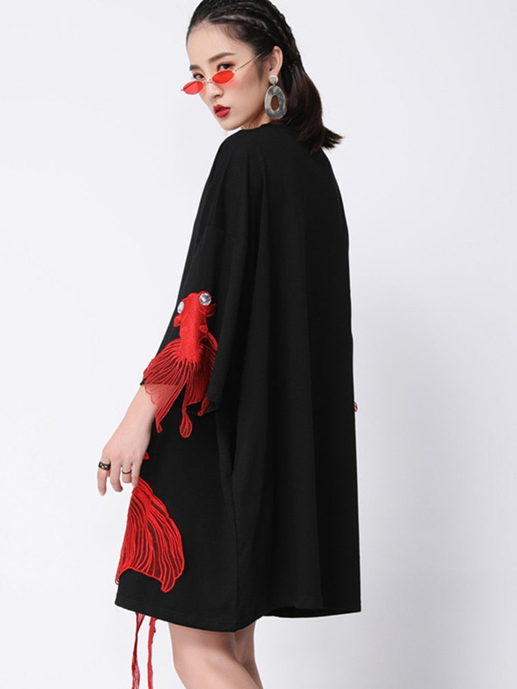 Kingyo Embroidered Goldfish Dress by Marigold Shadows