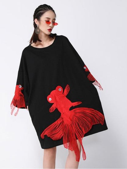 Kingyo Embroidered Goldfish Dress by Marigold Shadows