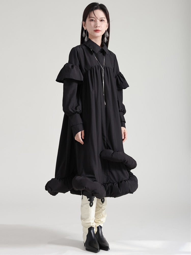 Plufey Long Sleeve Puff Dress - Black by Marigold Shadows