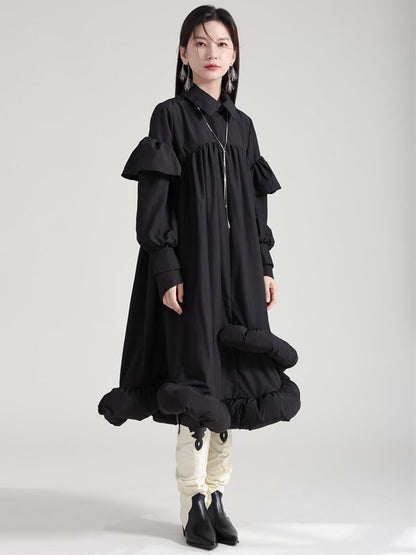 Plufey Long Sleeve Puff Dress - Black by Marigold Shadows