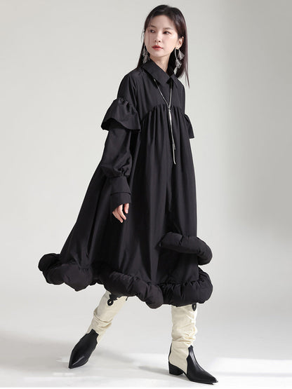 Plufey Long Sleeve Puff Dress - Black by Marigold Shadows