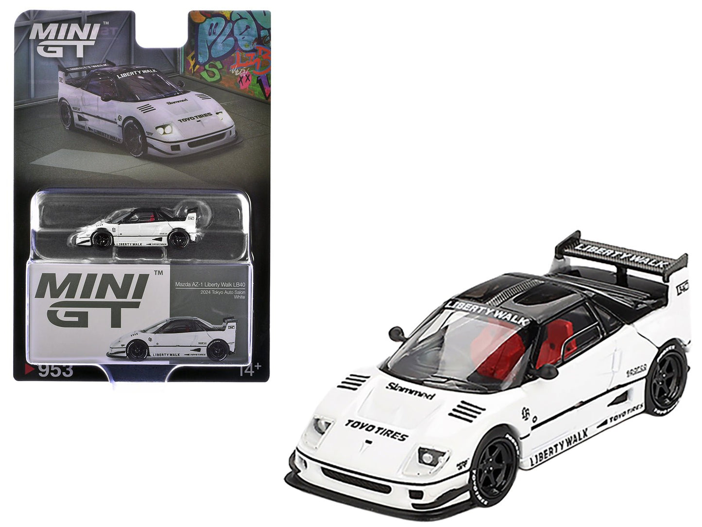 Mazda AZ-1 Liberty Walk LB40 RHD (Right Hand Drive) White with Black Top "2024 Tokyo Auto Salon" Limited Edition 1/64 Diecast Model Car by Mini GT  free shipping USA