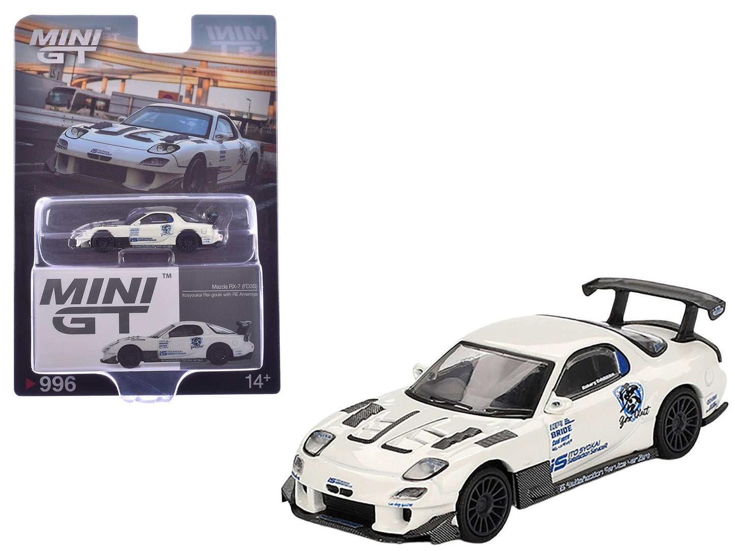 Mazda RX-7 (FD3S) "Itosyoukai Rei-gouki with RE Amemiya" RHD (Right Hand Drive) White with Graphics Limited Edition 1/64 Diecast Model Car by Mini GT  free shipping USA