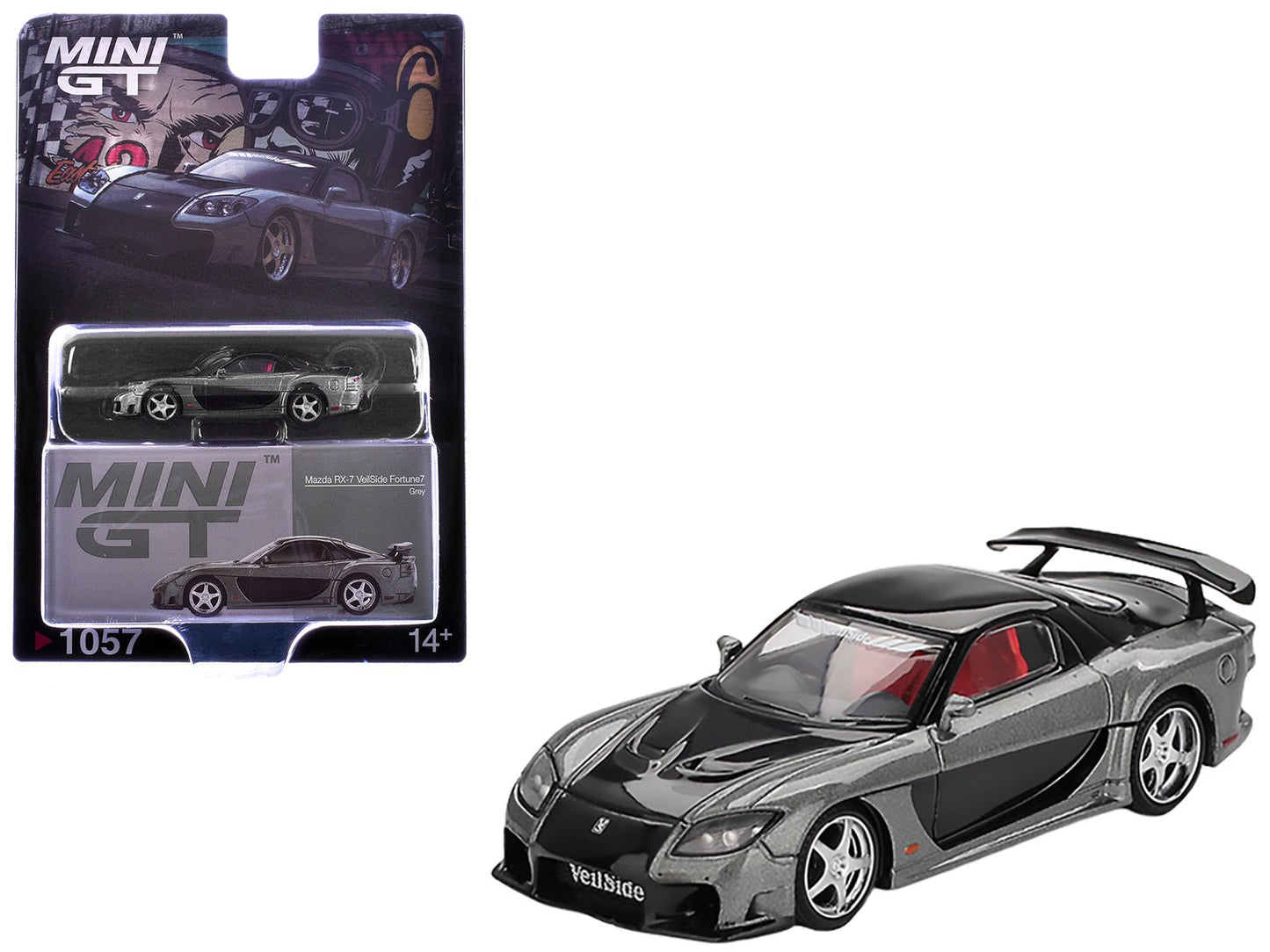 Mazda RX-7 "VeilSide Fortune7" Gray Metallic and Black with Red Interior Limited Edition 1/64 Diecast Model Car by Mini GT  free shipping USA