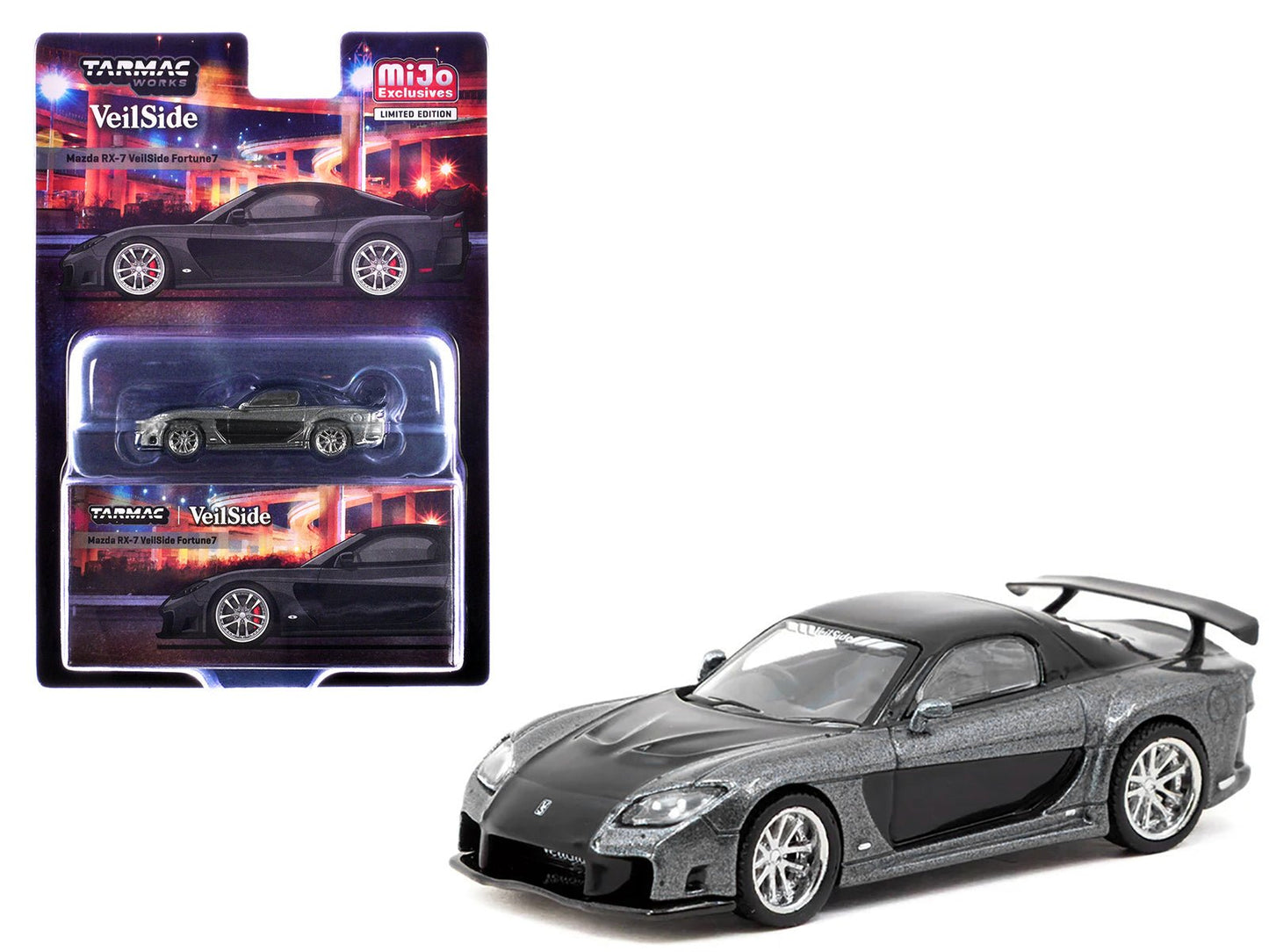 Mazda RX-7 "VeilSide Fortune7" RHD (Right Hand Drive) Gray Metallic and Black "Global64" Series 1/64 Diecast Model Car by Tarmac Works  free shipping USA
