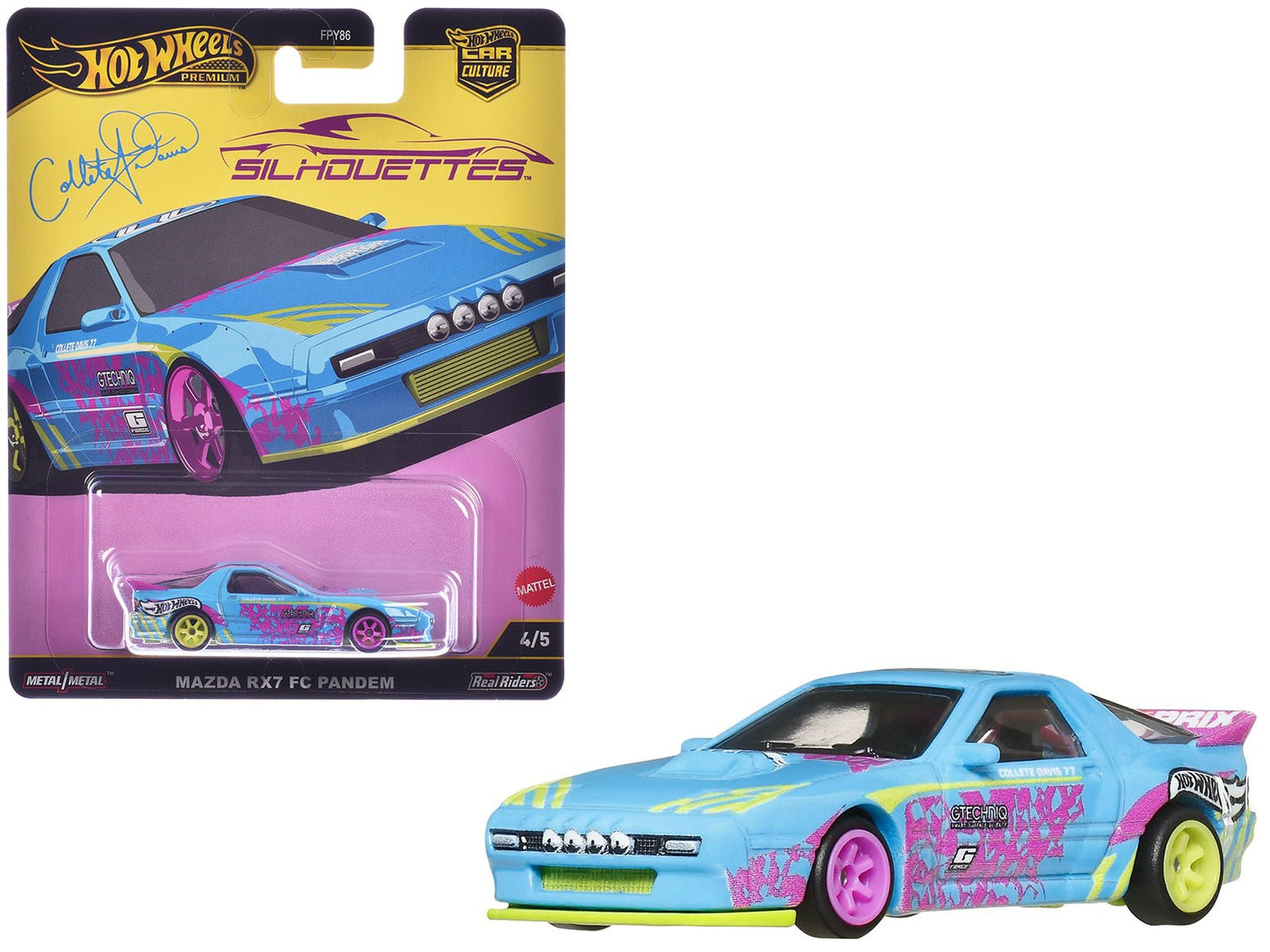 Mazda RX7 FC PANDEM Blue with Graphics "Silhouettes" Series Diecast Model Car by Hot Wheels  free shipping USA