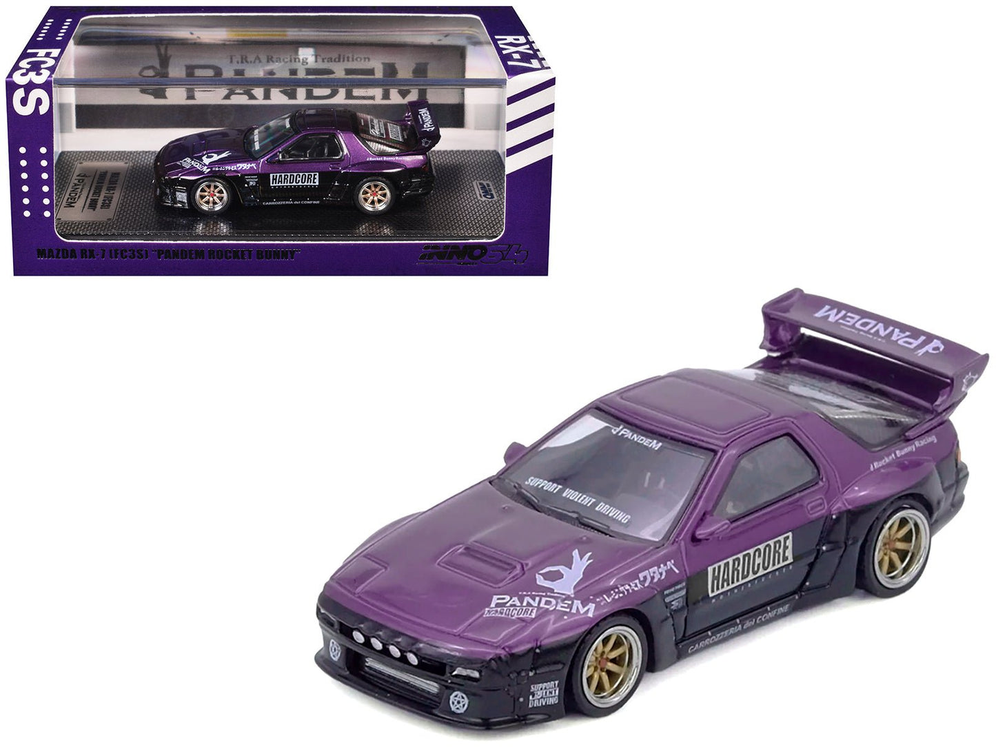 Mazda RX7 (FC3S) "Pandem Rocket Bunny" Kit Purple Metallic and Black 1/64 Diecast Model Car by Inno Models  free shipping USA