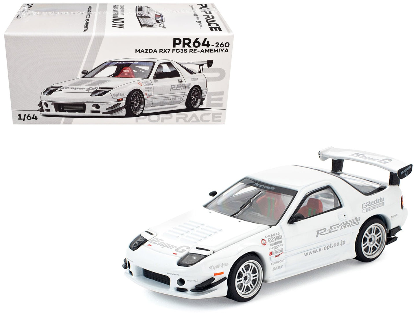 Mazda RX7 (FC3S) RE Amemiya RHD (Right Hand Drive) White 1/64 Diecast Model Car by Pop Race  free shipping USA