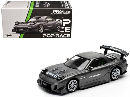 Mazda RX7 (FD) "RE Amemiya" Widebody RHD (Right Hand Drive) Gunmetal Gray Metallic with Carbon Hood 1/64 Diecast Model Car by Pop Race  free shipping USA