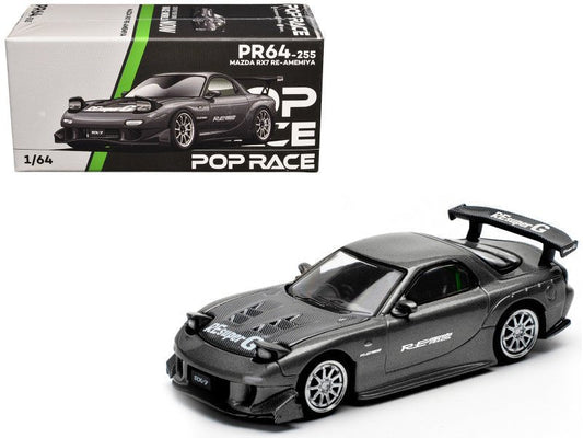 Mazda RX7 (FD) "RE Amemiya" Widebody RHD (Right Hand Drive) Gunmetal Gray Metallic with Carbon Hood 1/64 Diecast Model Car by Pop Race  free shipping USA