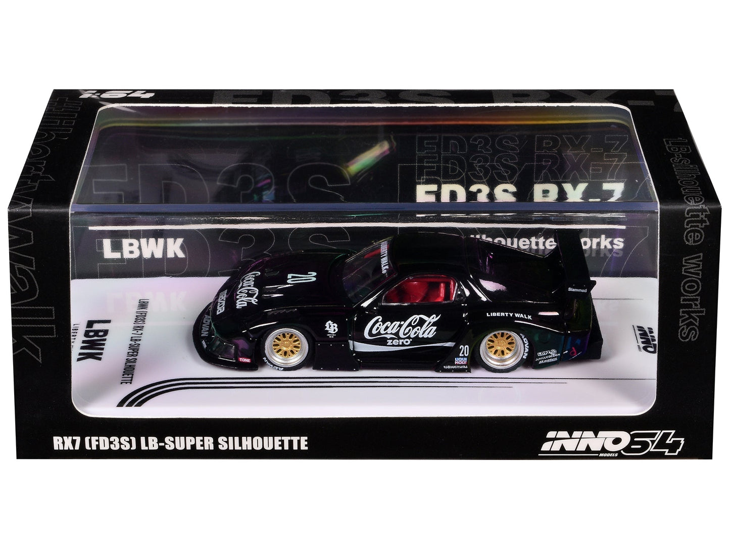 Mazda RX7 (FD3S) LB-Super-Silhouette RHD (Right Hand Drive) #20 "Coca-Cola Zero" Black 1/64 Diecast Model Car by Inno Models  free shipping USA