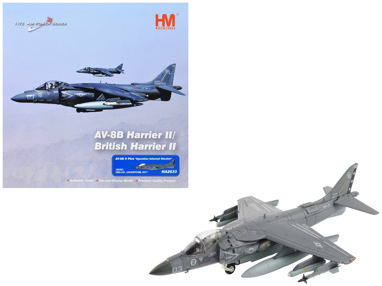 McDonnell Douglas AV-8B Plus Harrier II Aircraft "165357 VMA-231 Ace of Spades Operation Inherent Resolve USCENTCOM" (2017) United States Marine Corps "Air Power Series" 1/72 Diecast Model by Hobby Master  free shipping USA