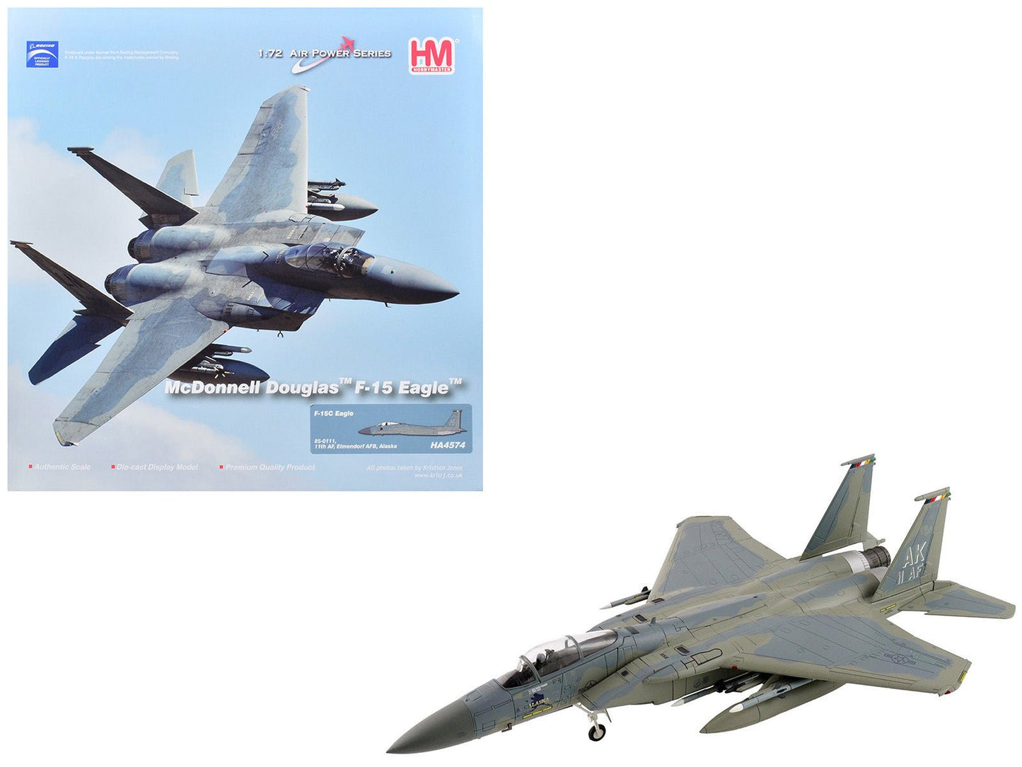 McDonnell Douglas F-15C Eagle Fighter Aircraft "85-0111 11th Air Force Elmendorf Air Force Base Alaska" United States Air Force "Air Power Series" 1/72 Diecast Model by Hobby Master  free shipping USA