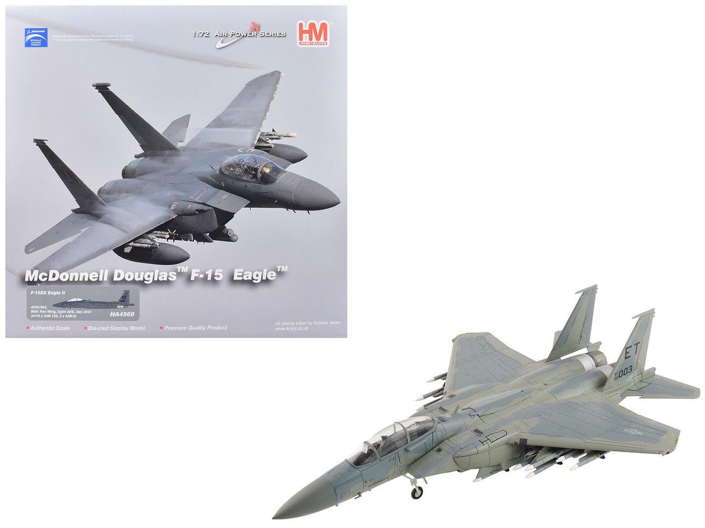McDonnell Douglas F-15EX Eagle II Fighter Aircraft "AF20-003 96th Test Wing Eglin Air Force Base" (2023) United States Air Force "Air Power Series" 1/72 Diecast Model by Hobby Master  free shipping USA