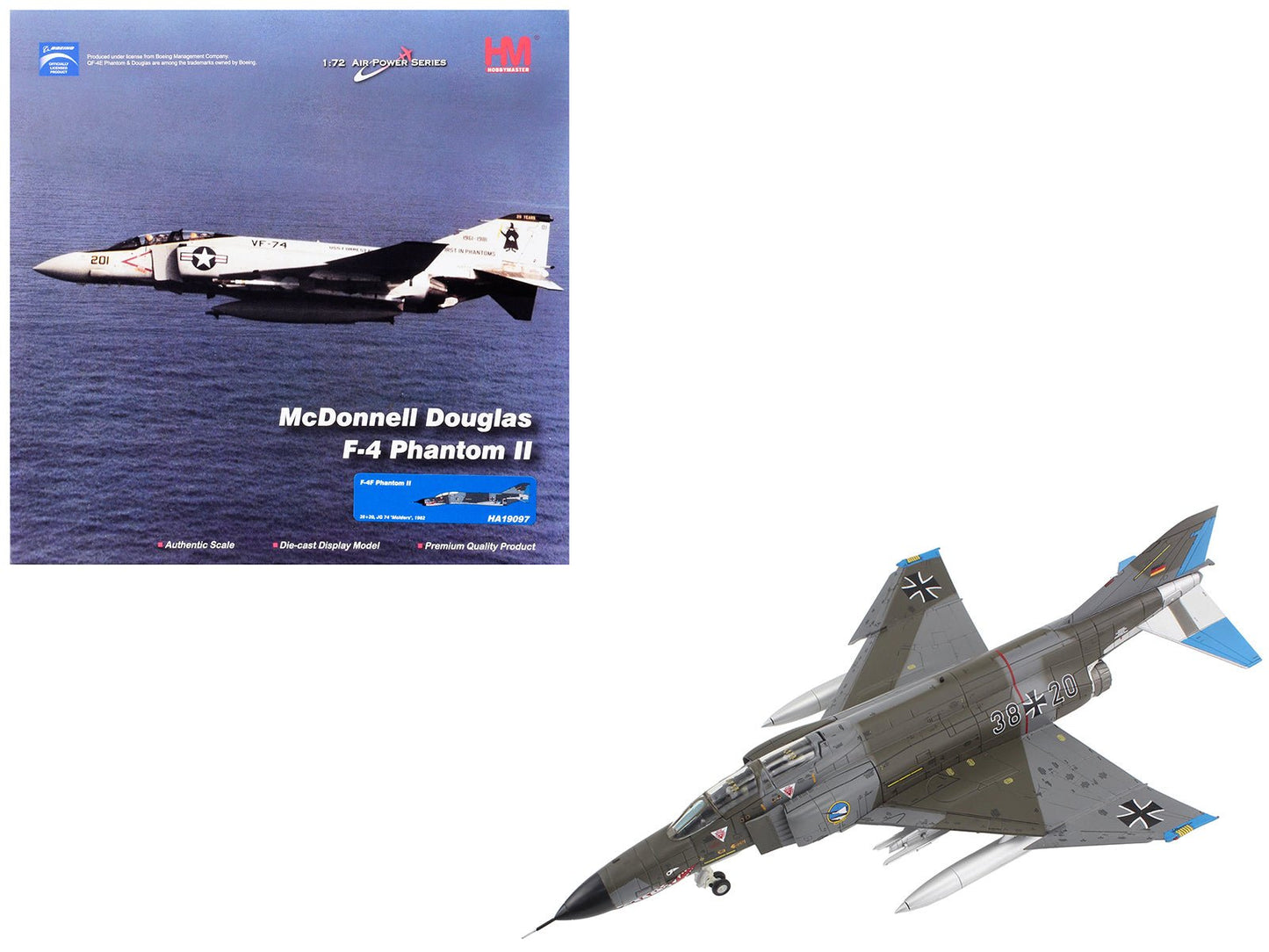 McDonnell Douglas F-4F Phantom II Fighter-Bomber Aircraft "Jagdgeschwader 74 (JG 74) Molders" (1982) German Luftwaffe "Air Power Series" 1/72 Diecast Model by Hobby Master  free shipping USA