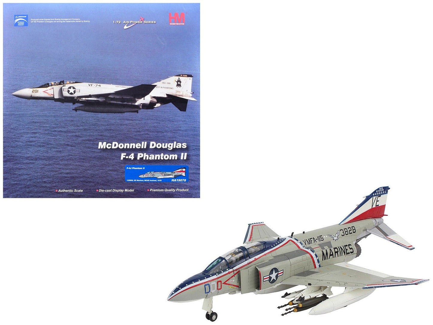 McDonnell Douglas F-4J Phantom II Fighter-Bomber Aircraft "153828 MCAS Iwakuni Japan" (1976) United States Marine Corps "Air Power Series" 1/72 Diecast Model by Hobby Master  free shipping USA