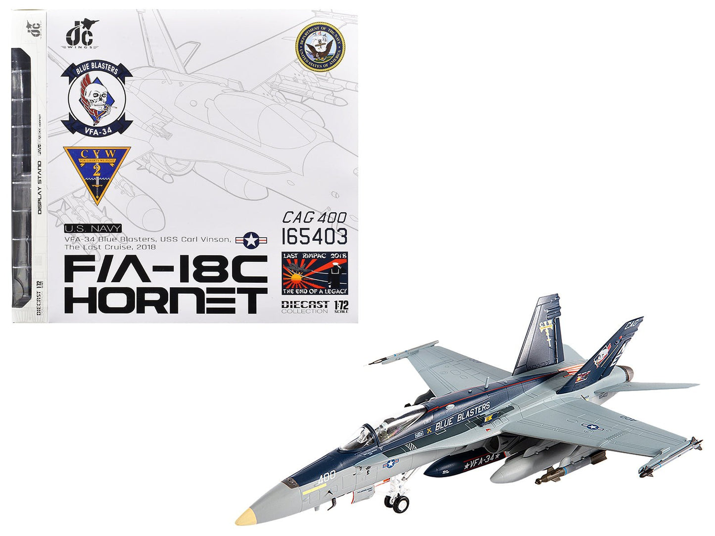 McDonnell Douglas F/A-18C Hornet Aircraft "VFA-34 Blue Blasters USS Carl Vinson Last Cruise" (2018) United States Navy 1/72 Diecast Model by JC Wings  free shipping USA