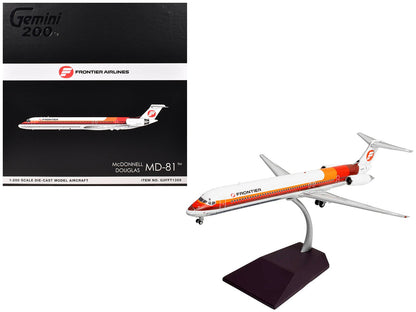 McDonnell Douglas MD-81 Commercial Aircraft "Frontier Airlines" (N859HA) White with Red and Orange Stripes "Gemini 200" Series 1/200 Diecast Model Airplane by GeminiJets  free shipping USA