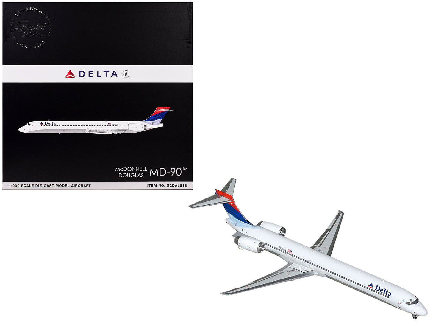 McDonnell Douglas MD-90 Commercial Aircraft "Delta Air Lines" (N910DN) White with Blue and Red Tail "Gemini 200" Series 1/200 Diecast Model Airplane by GeminiJets  free shipping USA