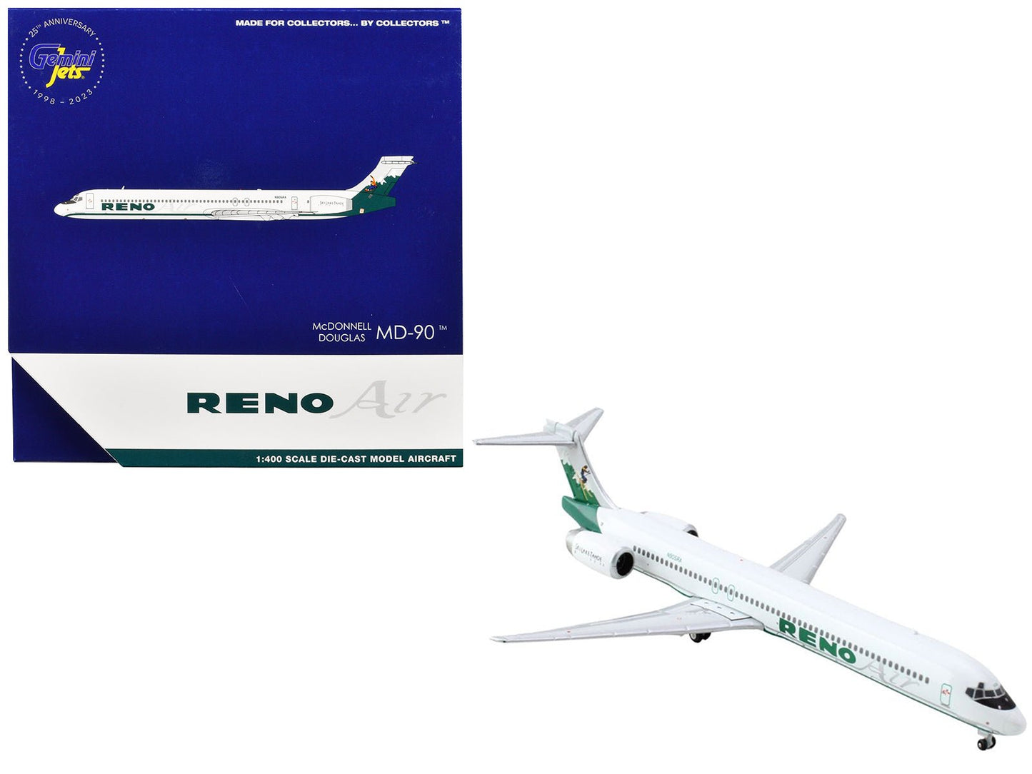 McDonnell Douglas MD-90 Commercial Aircraft "Reno Air" (N905RA) White with Green Tail 1/400 Diecast Model Airplane by GeminiJets  free shipping USA