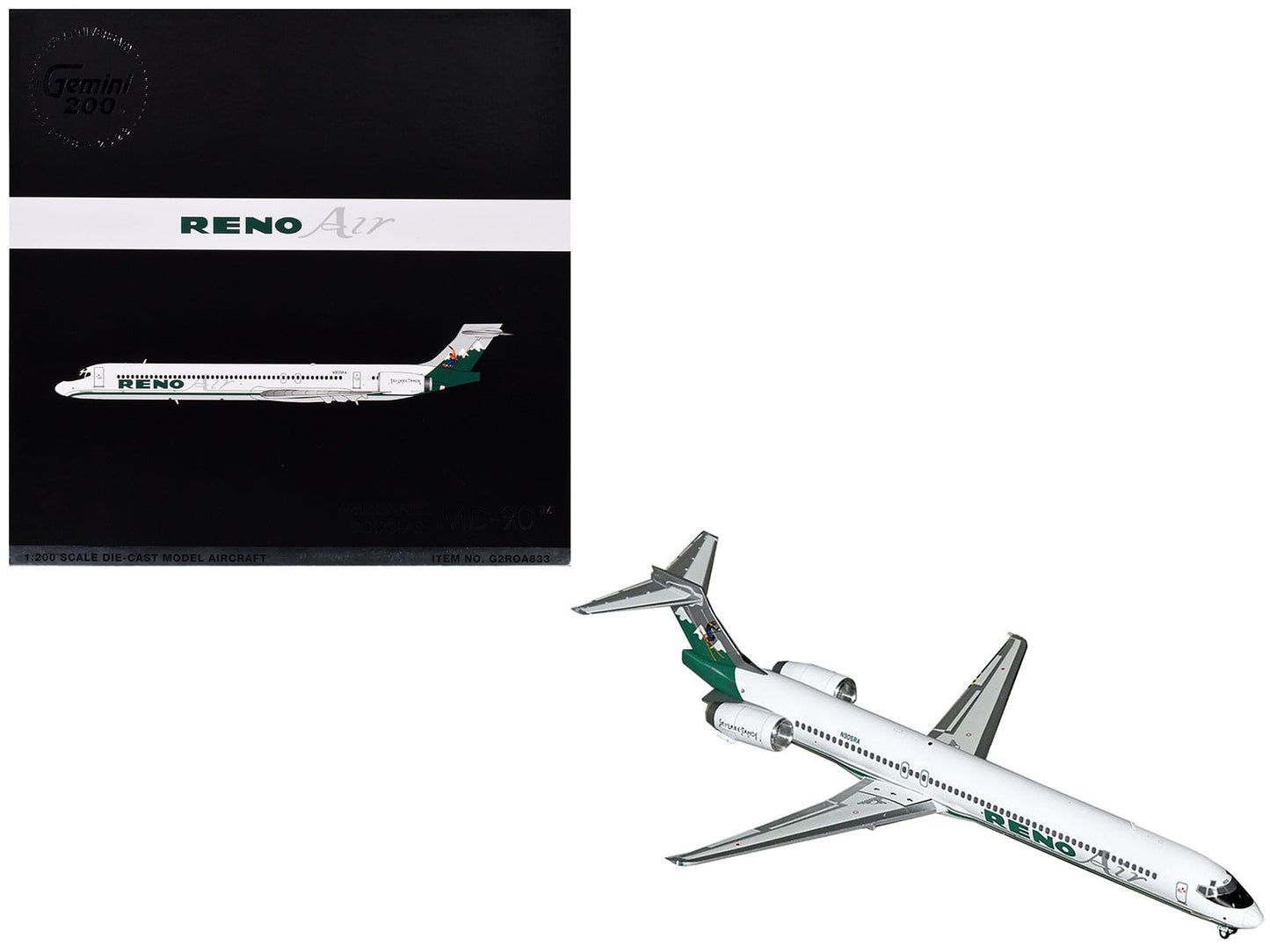 McDonnell Douglas MD-90 Commercial Aircraft "Reno Air" (N905RA) White with Green Tail "Gemini 200" Series 1/200 Diecast Model Airplane by GeminiJets  free shipping USA