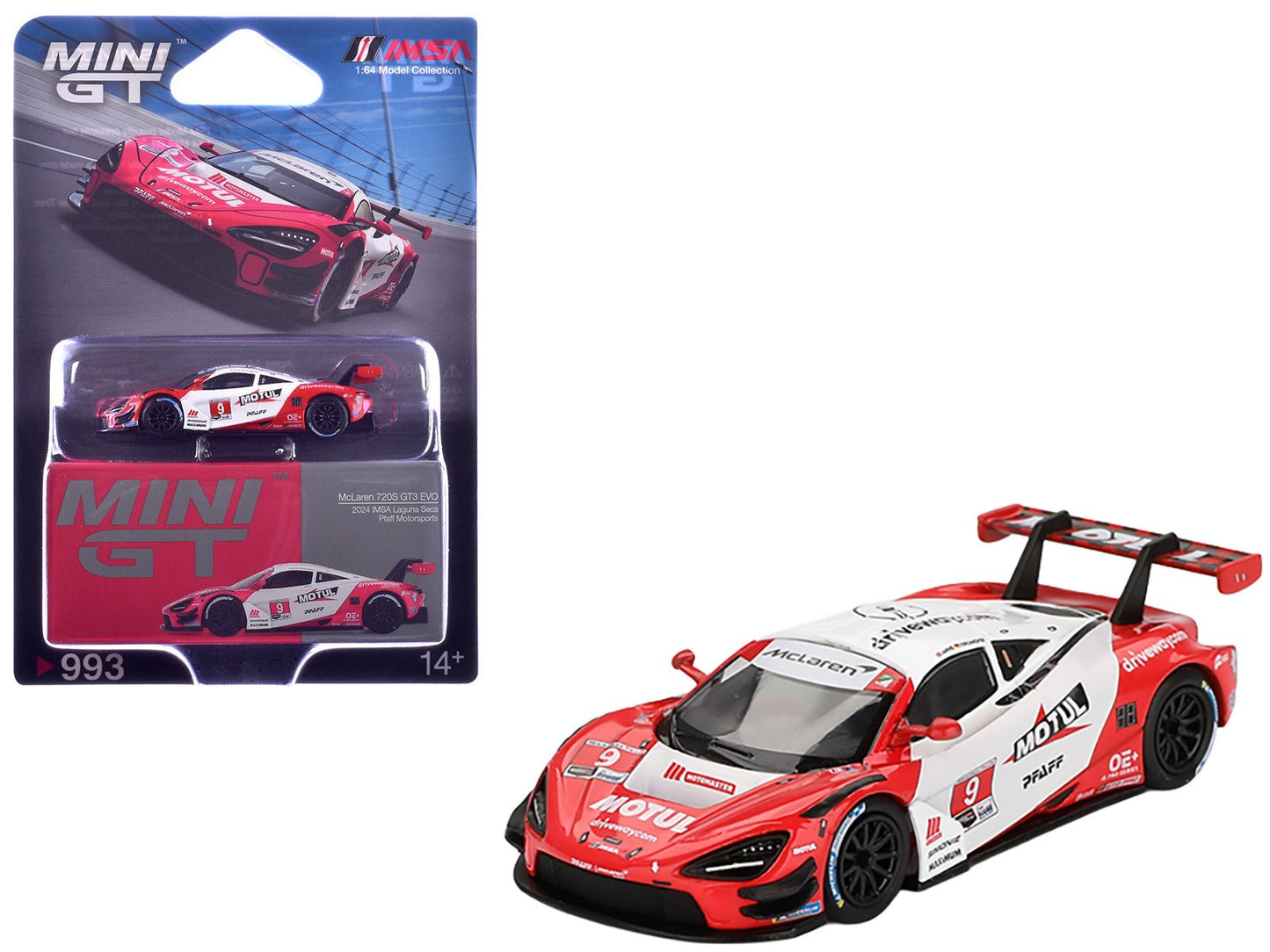 McLaren 720S GT3 EVO #9 Oliver Jarvis - Marvin Kirchhofer "Pfaff Motorsports" IMSA "Motul Course de Monterey - Laguna Seca" (2024) Limited Edition 1/64 Diecast Model Car by Mini GT  free shipping USA