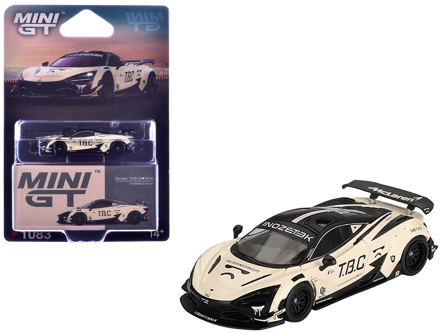 McLaren 720S LB-Works "The Boring Concept" Cream and Black Limited Edition 1/64 Diecast Model Car by Mini GT  free shipping USA