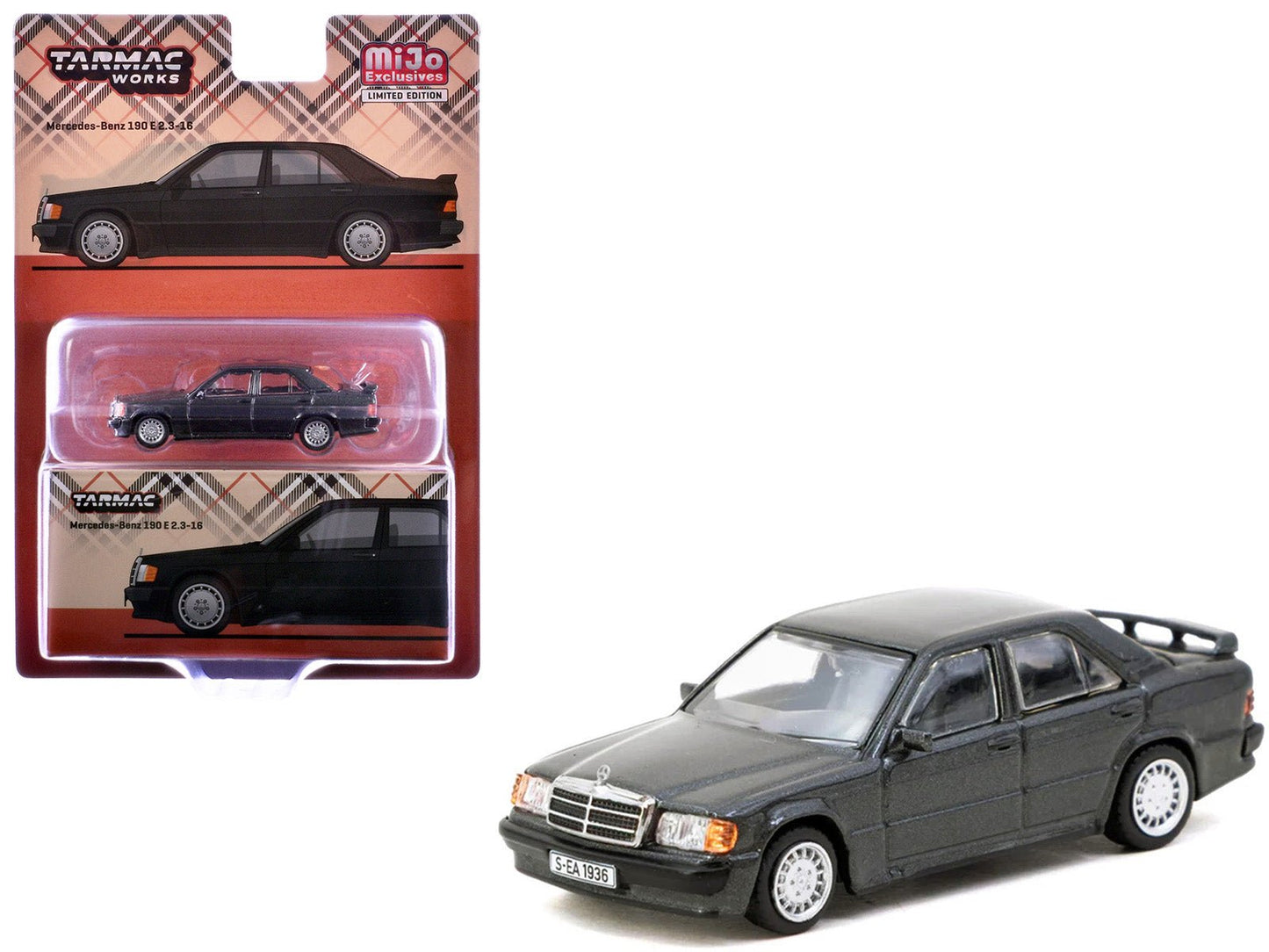 Mercedes-Benz 190 E 2.3-16 Blue-Black Metallic "Global64" Series 1/64 Diecast Model Car by Tarmac Works  free shipping USA