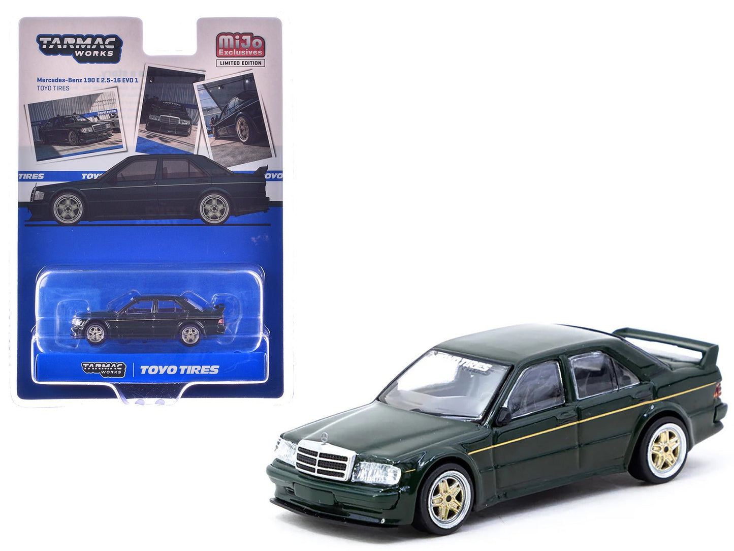 Mercedes-Benz 190 E 2.5-16 EVO 1 "Toyo Tires" Dark Green "Global64" Series 1/64 Diecast Model by Tarmac Works  free shipping USA