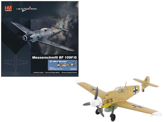 Messerschmitt Bf 109F-4 Fighter Aircraft "Marseille Yellow 14 3./JG27 Egypt" (1942) German Luftwaffe "Air Power Series" 1/48 Diecast Model by Hobby Master  free shipping USA