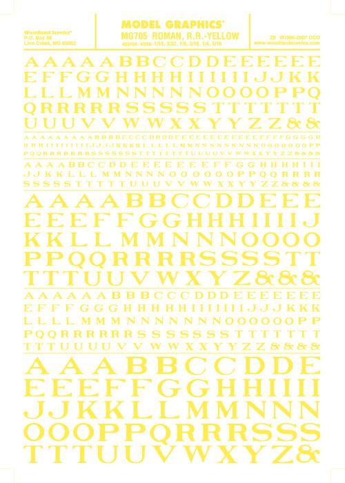 Woodland Scenics MG705 Roman R.R. Letters Yellow 1/16-5/16" Train Decal Sheet
