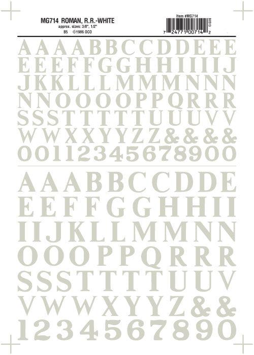 Woodland Scenics MG714 Roman R.R. Letters White 3/8-1/2" Train Decal Sheet
