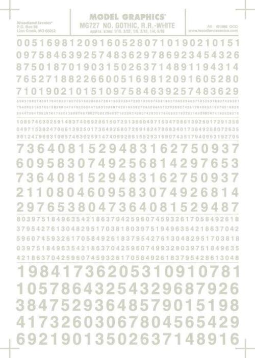 Woodland Scenics MG727 Gothic R.R. Numbers White 1/16-5/16" Train Decal Sheet