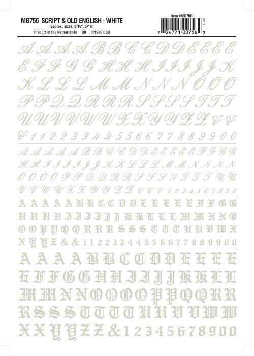 Woodland Scenics MG756 Script/Old Eng Ltr/Num Wht 3/16,5/16"Train Decal Sheet