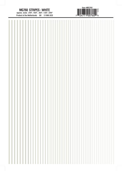 Woodland Scenics MG760 Stripes White .010 - 3/64" Train Decal Sheet