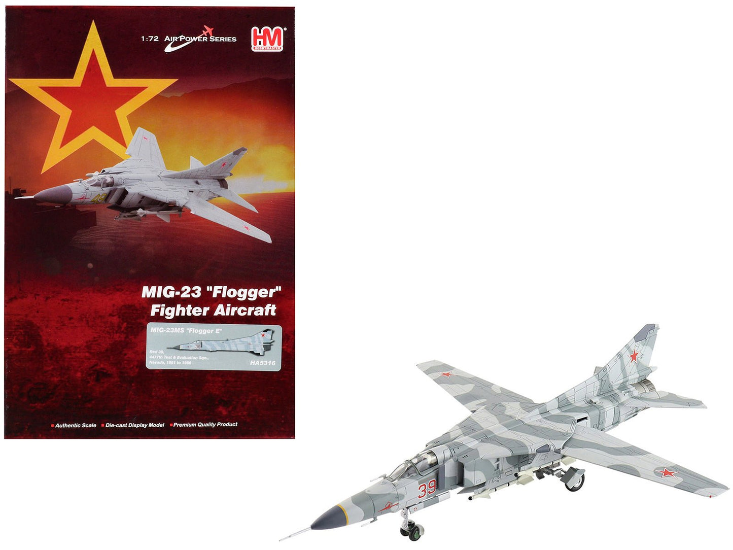 Mikoyan-Gurevich MiG-23MS Flogger-E Fighter Aircraft "4477th Test and Evaluation Squadron Red Eagles Nevada" (1981-88) United States Air Force "Air Power Series" 1/72 Diecast Model by Hobby Master  free shipping USA