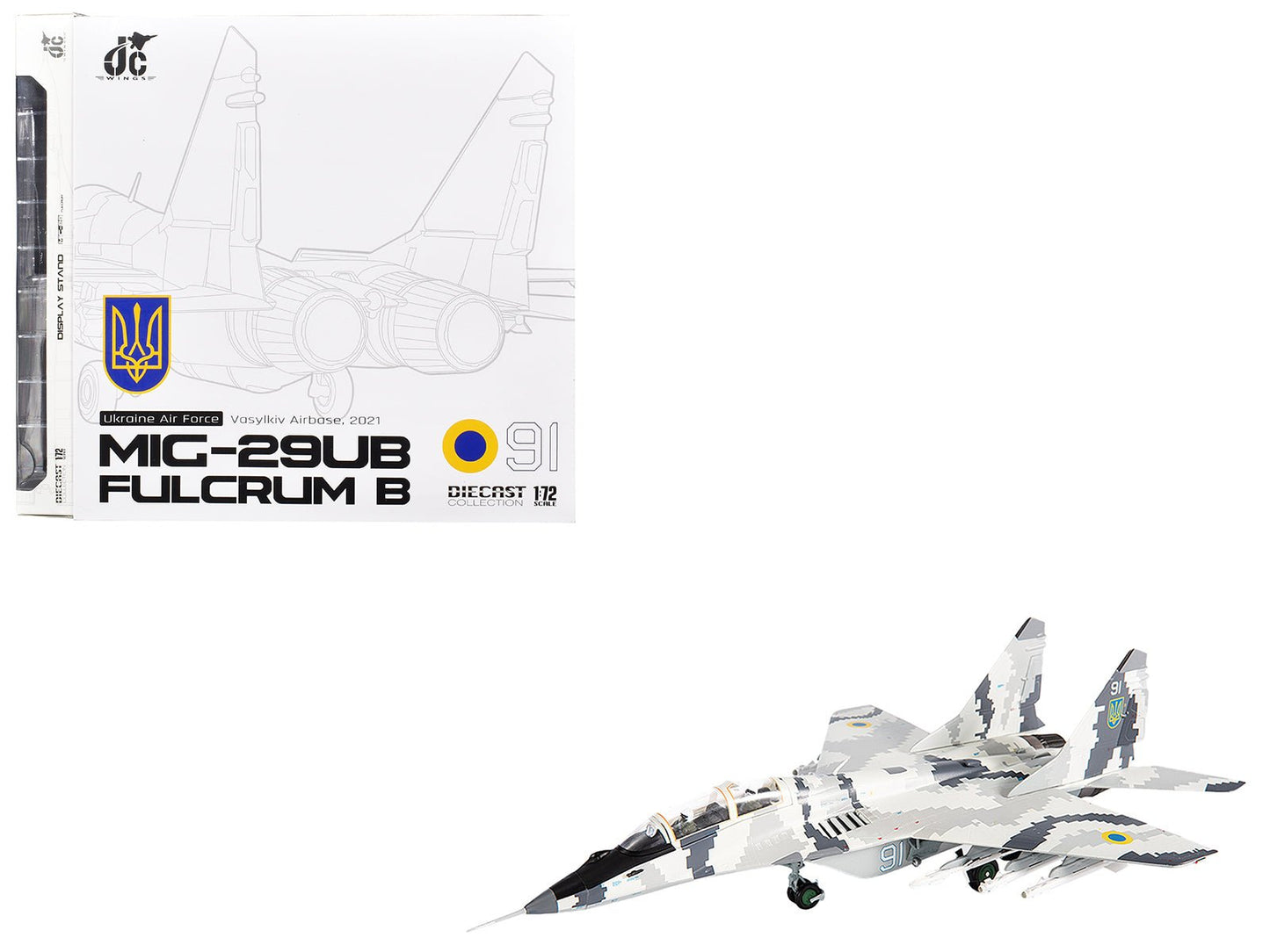 Mikoyan MiG-29UB Fulcrum-B Fighter Aircraft "Vasylkiv Air Base Ukraine" (2021) Ukrainian Air Force 1/72 Diecast Model by JC Wings  free shipping USA